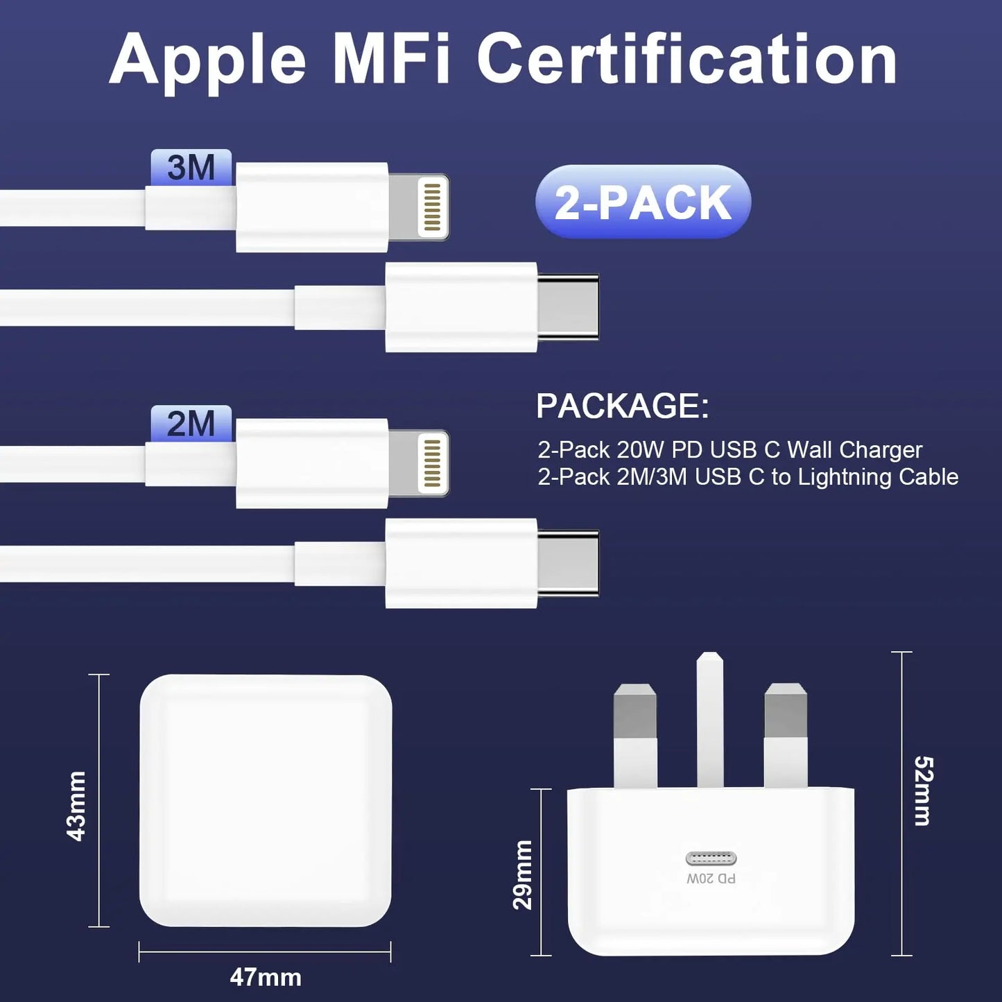 iPhone Charger Fast Charge, 2Pack 20W Apple Charger UK Plug With iPhone Charger Cable [Apple MFi Certified] 3.0A Fast Charging Lightning Cable for iPhone 14 13 12 11 Pro Max XS XR 8 7 6 Plus 5, iPad Voltix IE